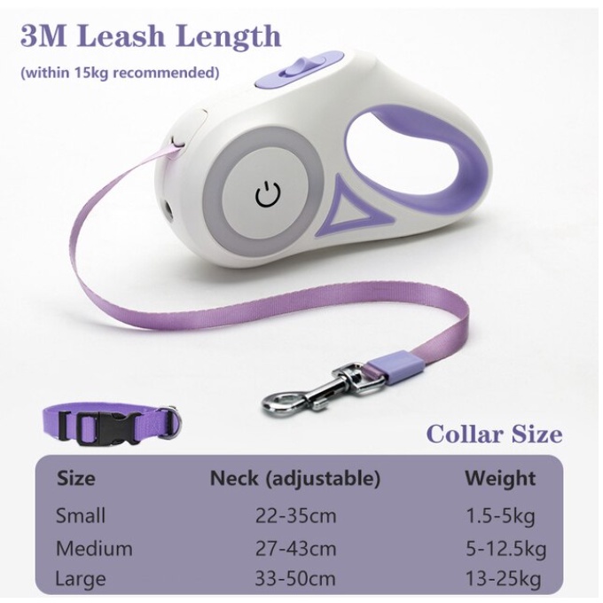 Dây Dẫn Chó Mèo - Dây Dắt Thú Cưng Tự Động Rút Lại Được, Có Đèn LED Phát Sáng Trong Đêm