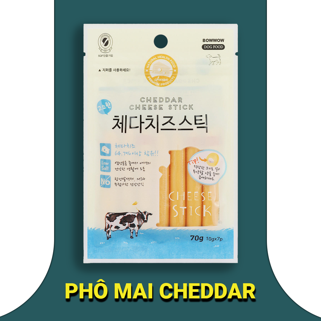 BOWWOW (70g) Bánh Thưởng Snack Thưởng - Xúc Xích Phô Mai Mozzarella, Cheddar Cho Chó