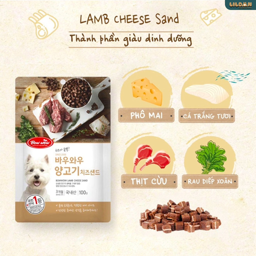 BOWWOW (100g) Bánh Thưởng Cho Chó - Viên Phô Mai Thịt Cừu