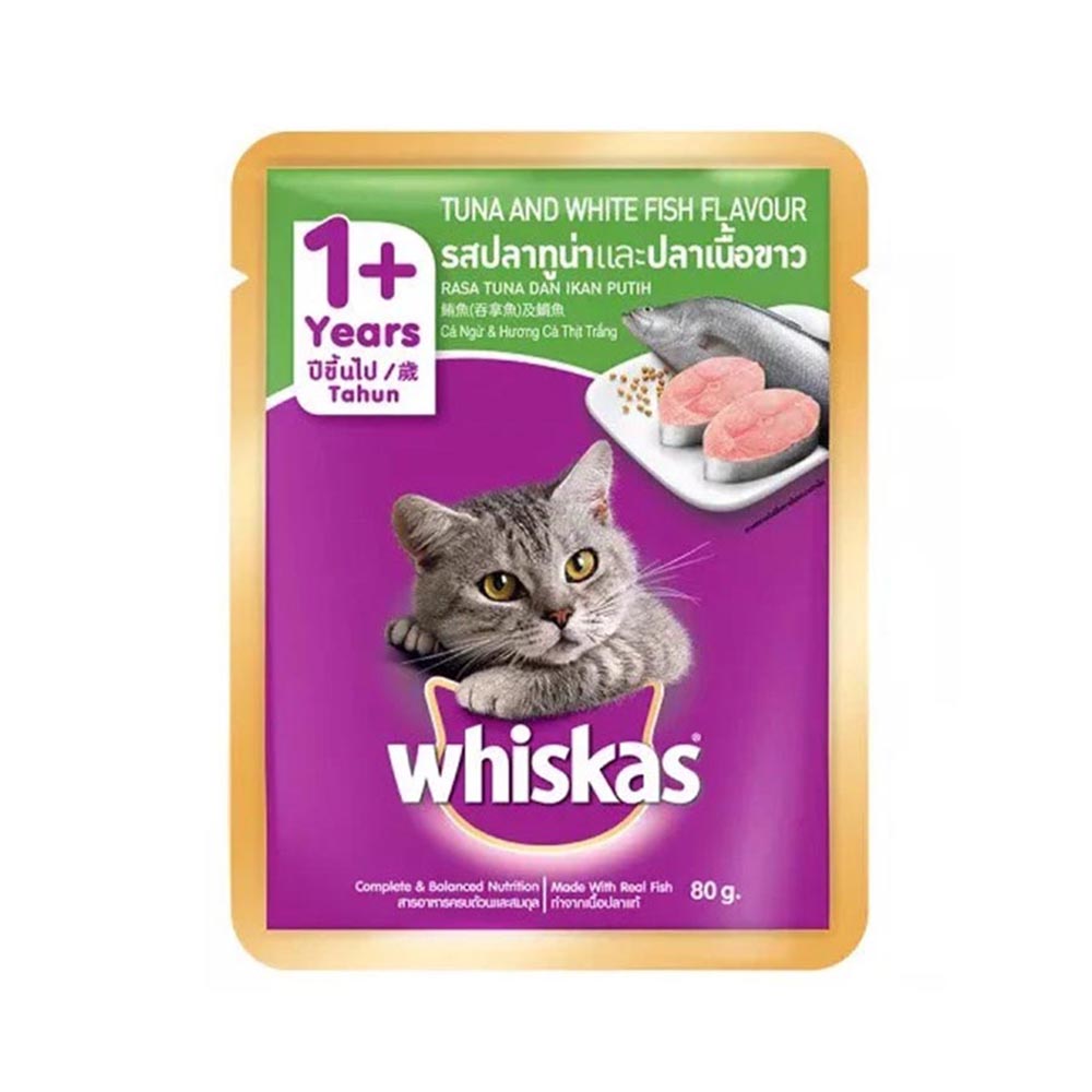 WHISKAS (80g) Pate Cho Mèo Trưởng Thành Trên 1 Tuổi Vị Gà, Cá Thu, Cá Biển, Cá Saba, Cá Ngừ