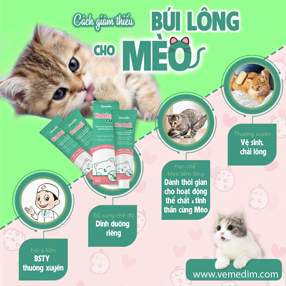 Vemedim Hairball cure - Ngăn ngừa búi lông trong dạ dày và hạn chế táo bón, nôn mửa do búi lông