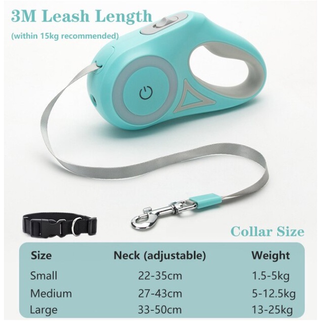 Dây Dẫn Chó Mèo - Dây Dắt Thú Cưng Tự Động Rút Lại Được, Có Đèn LED Phát Sáng Trong Đêm