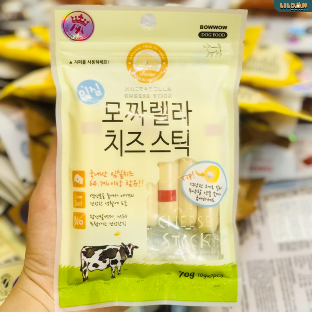 BOWWOW (70g) Bánh Thưởng Snack Thưởng - Xúc Xích Phô Mai Mozzarella, Cheddar Cho Chó