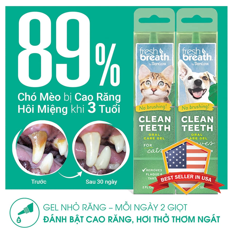 TROPICLEAN (59ml) Gel Làm Sạch Vệ Sinh Răng Miệng Cho Chó Mèo