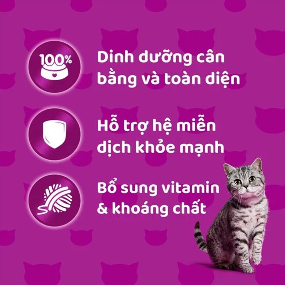 WHISKAS (80g) Pate Cho Mèo Trưởng Thành Trên 1 Tuổi Vị Gà, Cá Thu, Cá Biển, Cá Saba, Cá Ngừ