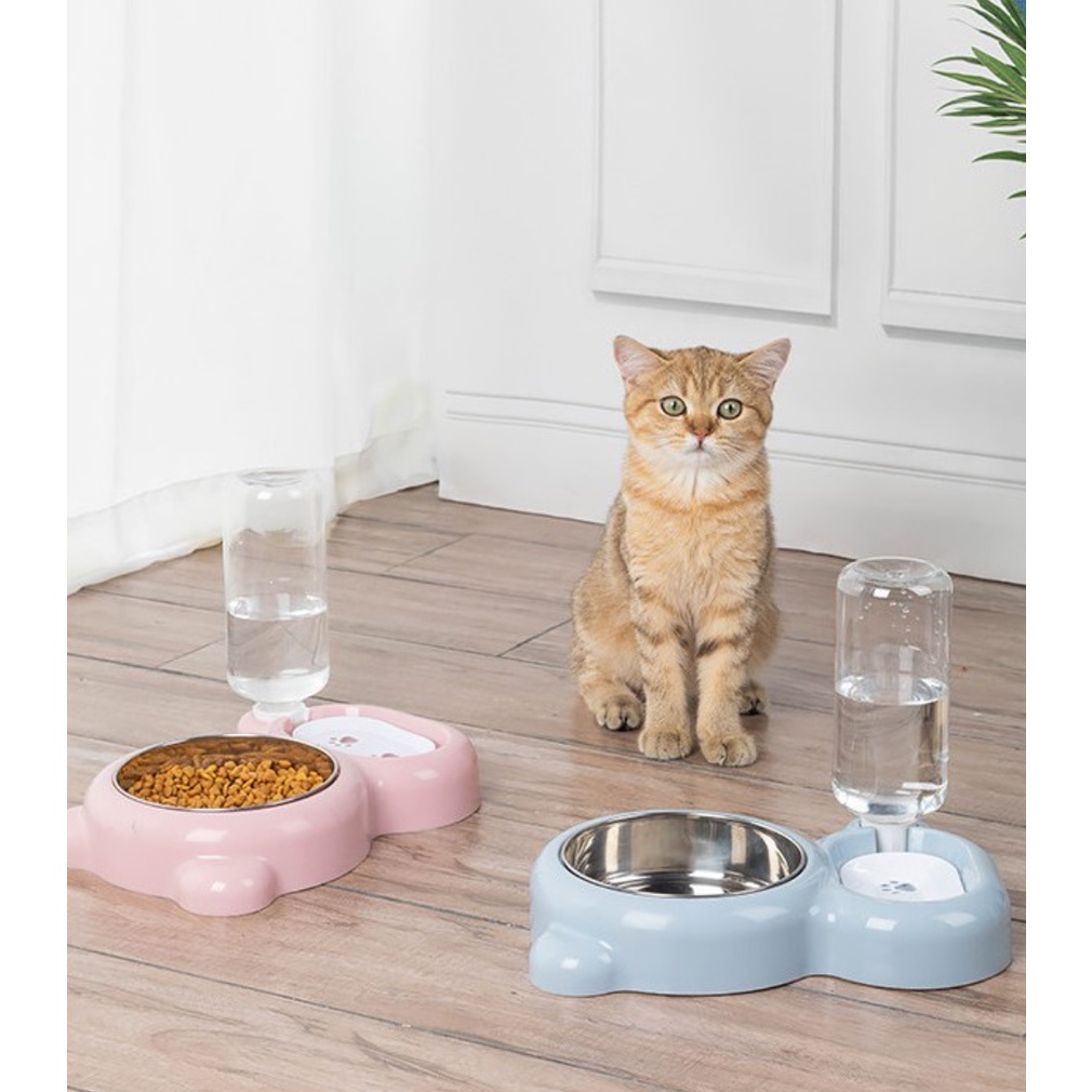 Bát Ăn Chén Ăn - Khay Ăn Hình Thú Có Bình Nước Tự Động Cho Chó Mèo
