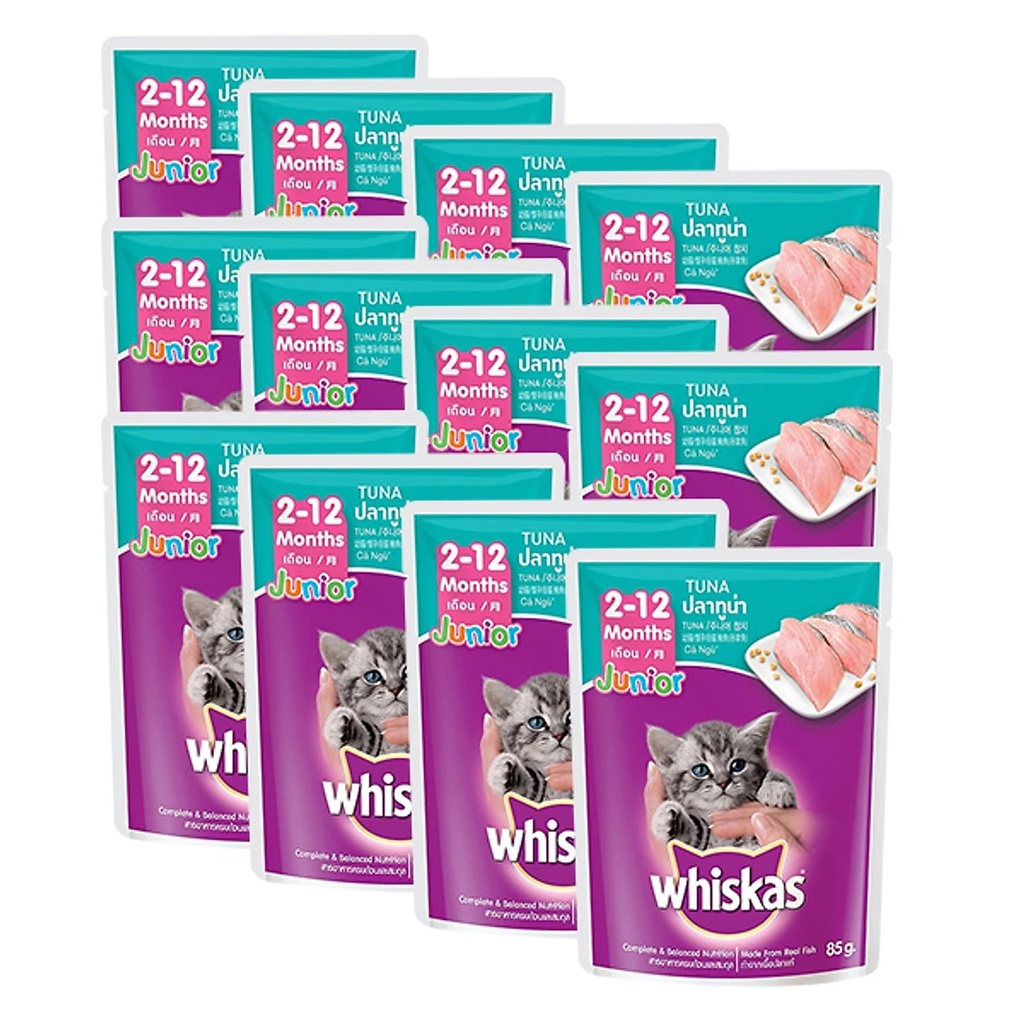 WHISKAS Junior (80g) Pate Cho Mèo Con Dưới 12 Tháng Tuổi Vị Cá Thu, Cá Ngừ