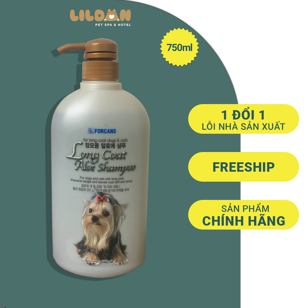 FORCANS (750ml) Dầu Gội Nha Đam Dành Cho Chó Lông Dài