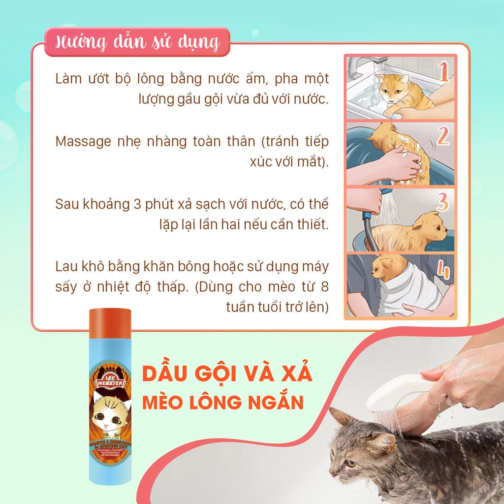 Lee&Webster Dầu gội và xả dành cho mèo - 280g