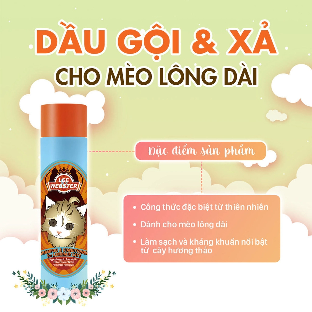 Lee&Webster Dầu gội và xả dành cho mèo - 280g