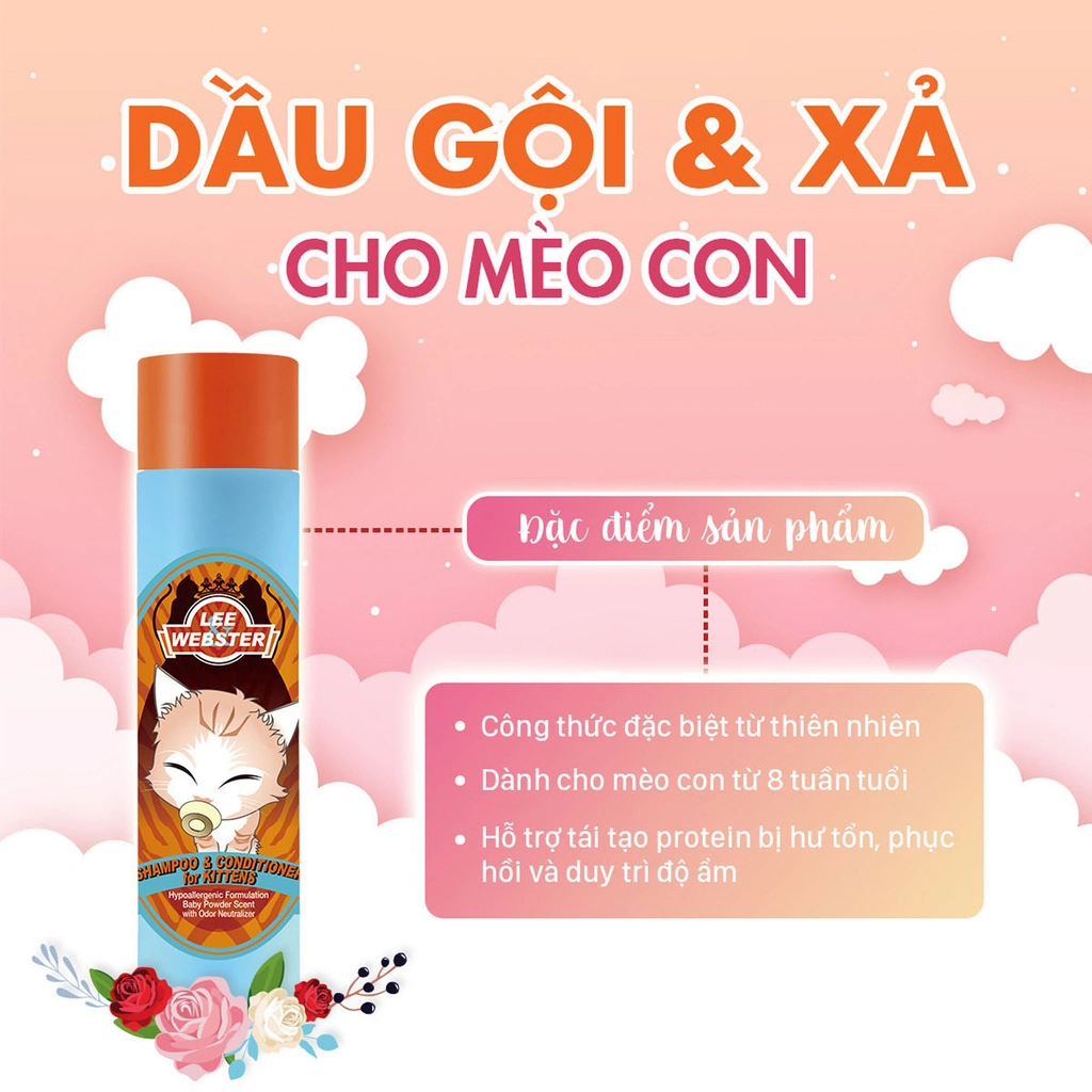 Lee&Webster Dầu gội và xả dành cho mèo - 280g