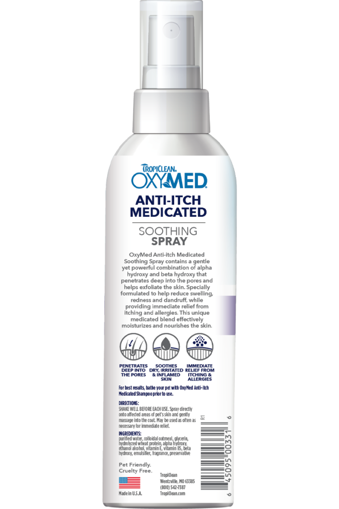 TROPICLEAN OXYMED Xịt chống ngứa cho chó mèo, làm dịu vết ngứa do dị ứng, bọ chét cắn - 236ml - Hàng nhập khẩu