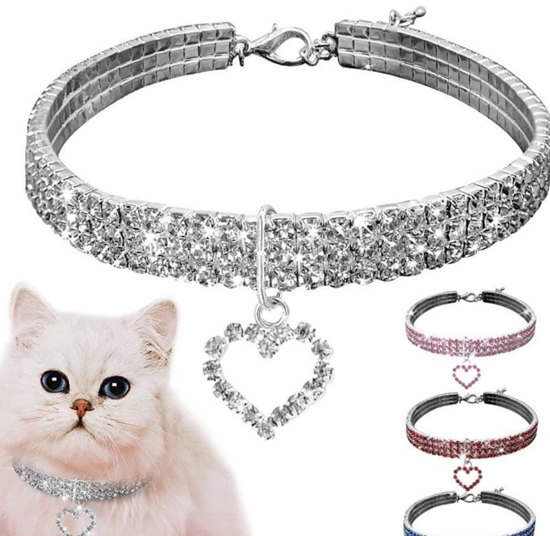 Phụ Kiện Chó Mèo - Vòng Cổ Đính Đá Pha Lê Sáng Bóng