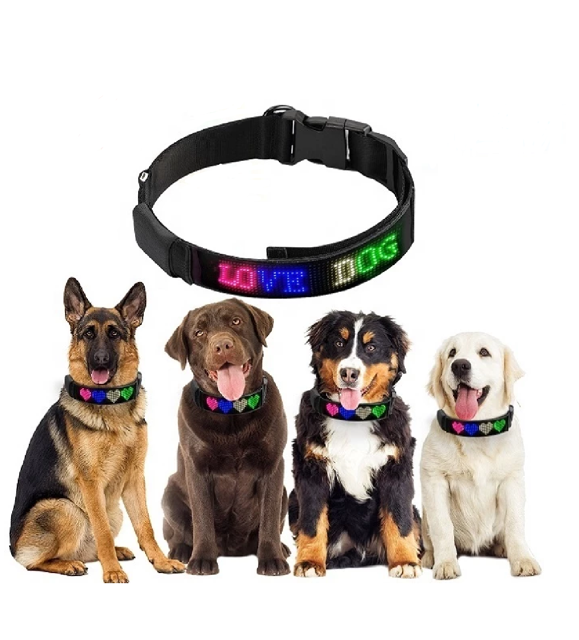 Vòng Cổ Cho Chó Mèo Có Thể Sạc Lại, Kết Nối Bluetooth, Chạy Chữ Đèn LED