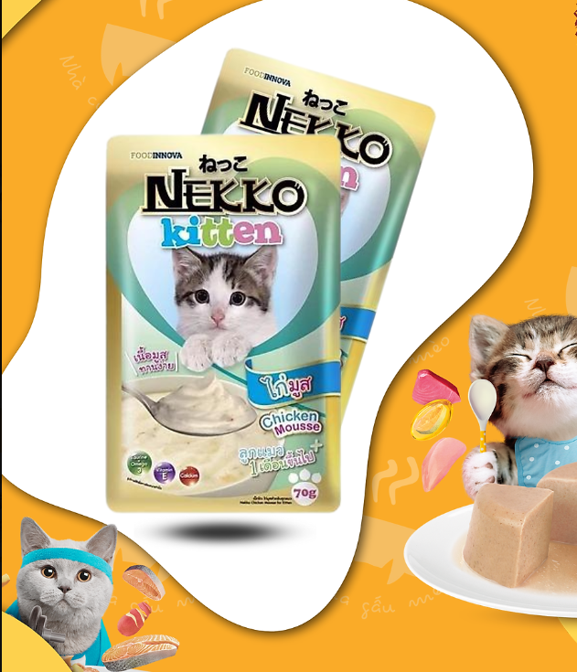NEKKO KITTEN (70g) Pate Cho Mèo Con Dưới 12 Tháng Tuổi Vị Gà, Cá Ngừ