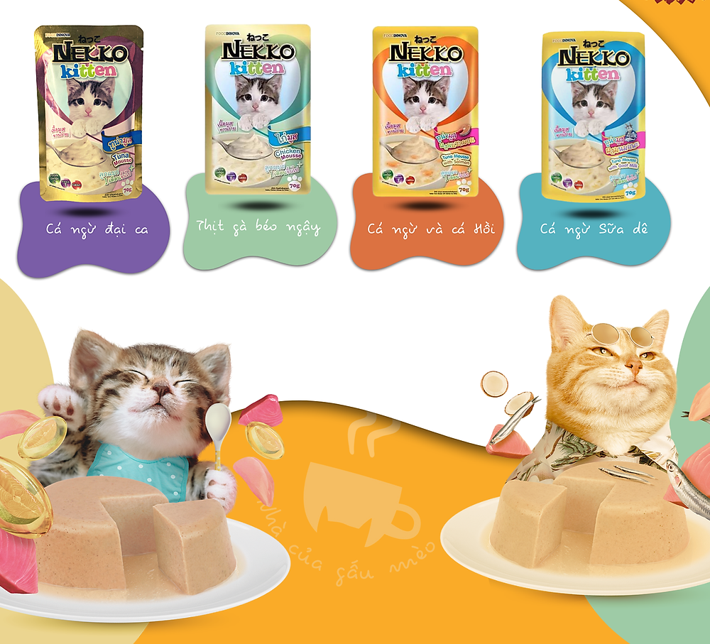 NEKKO KITTEN (70g) Pate Cho Mèo Con Dưới 12 Tháng Tuổi Vị Gà, Cá Ngừ