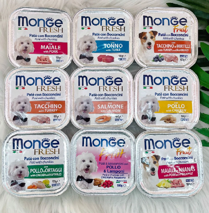 MONGE (100g) Pate Đóng Hộp Dành Cho Chó Con Và Chó Trưởng Thành Nhiều Vị