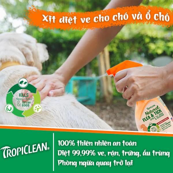 TROPICLEAN Xịt diệt ve và bọ chét dùng cho chó trên 12 tuần tuổi - 473ml - Hàng nhập khẩu