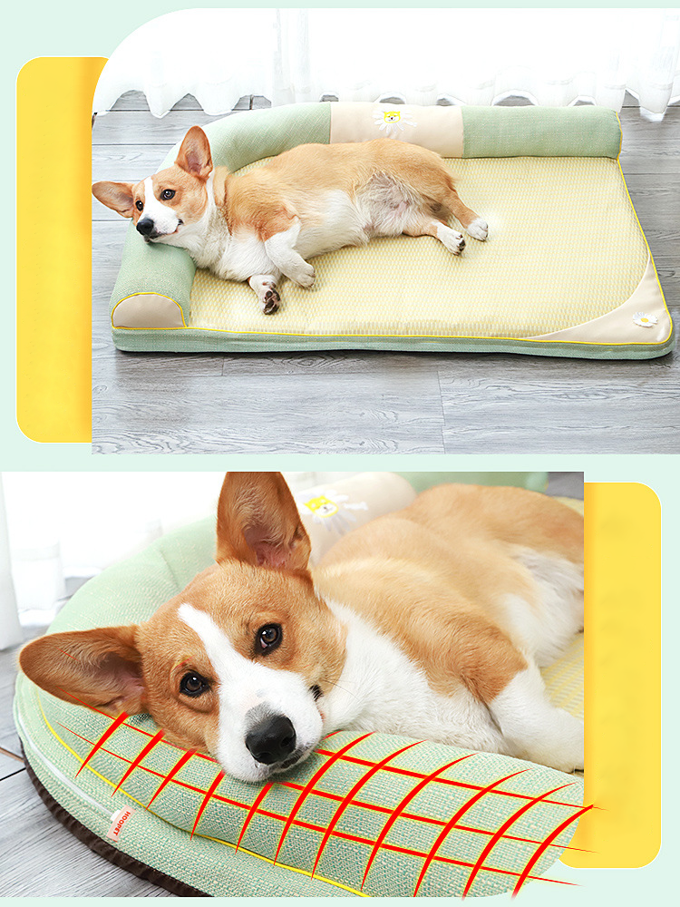 Nệm Cho Chó Mèo - Nệm Vàng Gối Chữ L Vàng Xanh, Giường Nệm Cho Chó Mèo