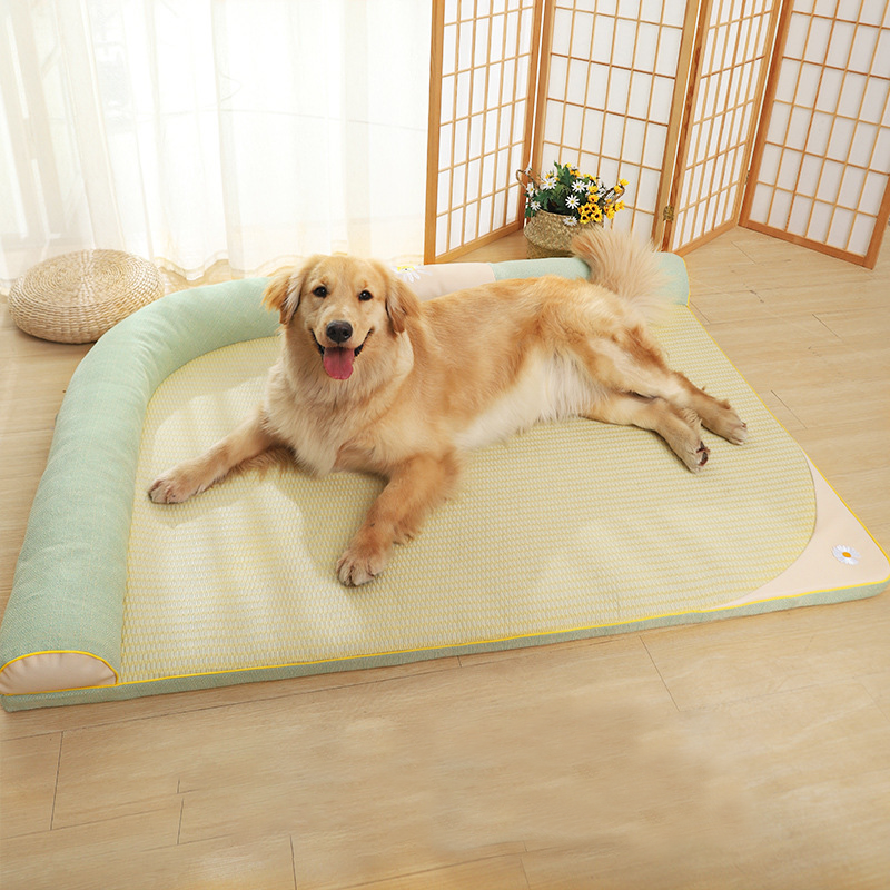 Nệm Cho Chó Mèo - Nệm Vàng Gối Chữ L Vàng Xanh, Giường Nệm Cho Chó Mèo