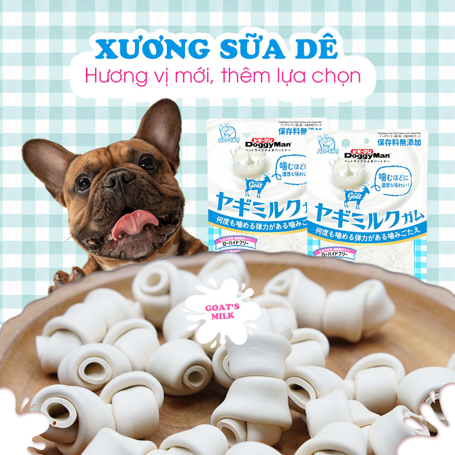 DOGGY MAN Bánh Thưởng Cho Chó - Xương Nơ Sữa Dê, Xương Nơ Thơm Miệng