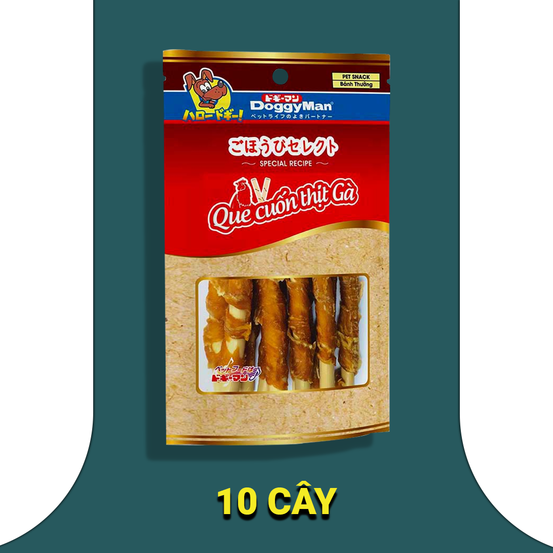 DOGGY MAN Bánh Thưởng Cho Chó - Que Gặm, Xúc Xích, Que Cuốn Thịt Gà Sấy