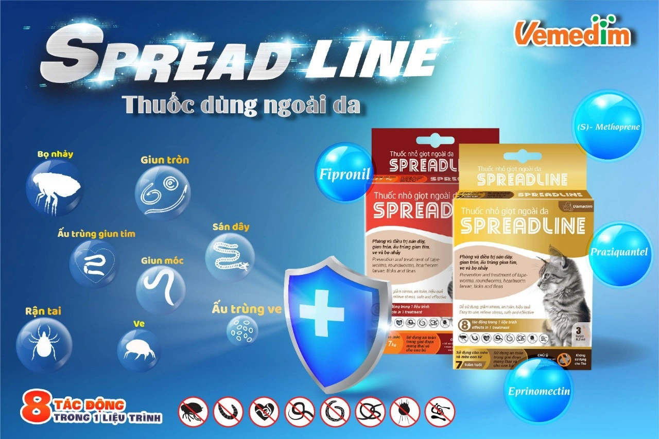 SPREADLINE (Vemedim) Thuốc Nhỏ Gáy Trị Ve Rận Trên Mèo