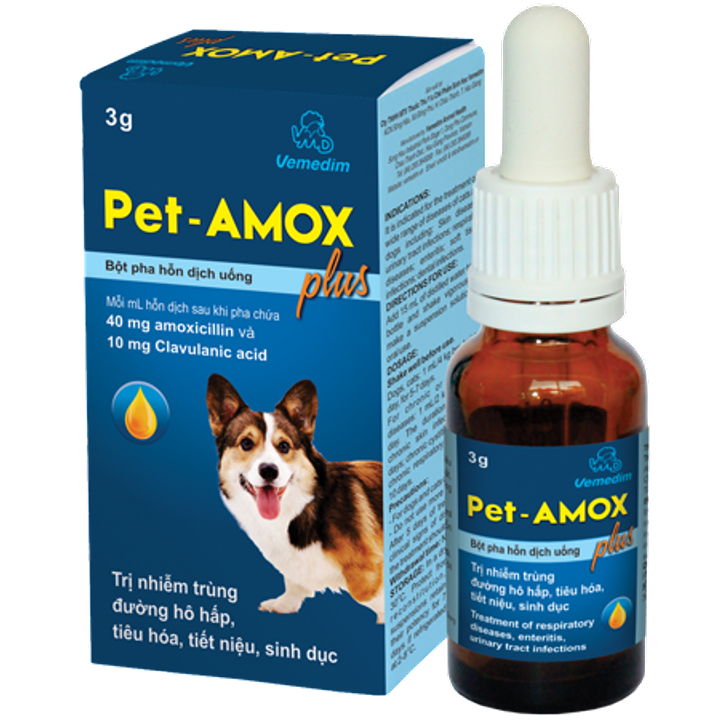 Vemedim Pet Amox plus - Trị tiêu chảy, hô hấp, vết thương ở chó mèo, chim cảnh