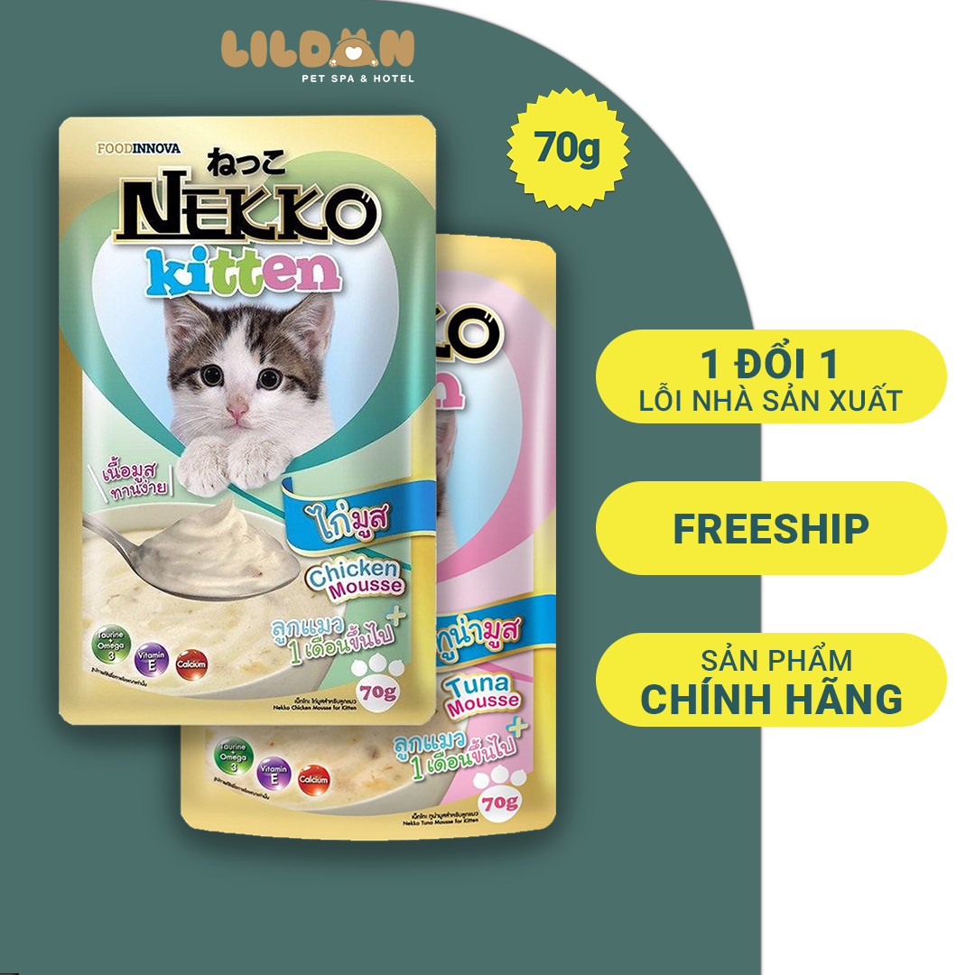 NEKKO KITTEN (70g) Pate Cho Mèo Con Dưới 12 Tháng Tuổi Vị Gà, Cá Ngừ