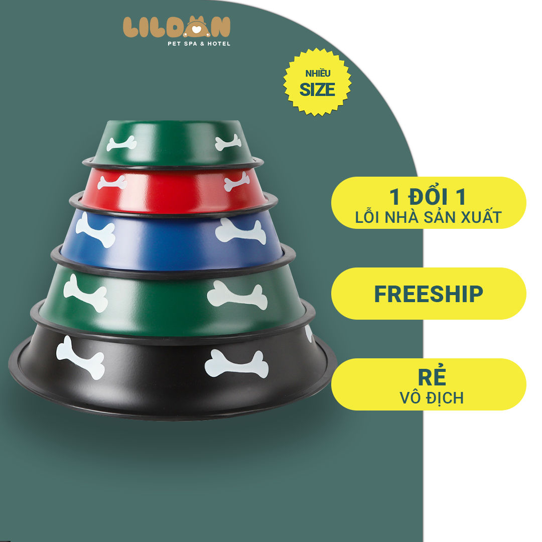 Bát Ăn Chén Ăn - Chén Inox Đế Cao Su Nhiều Màu Hình Xương Dành Cho Chó Mèo