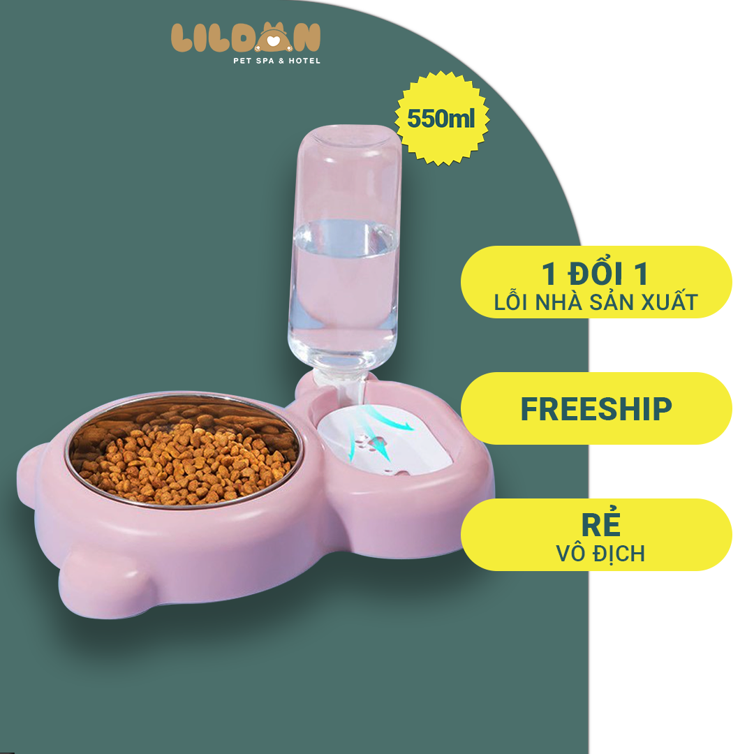 Bát Ăn Chén Ăn - Khay Ăn Hình Thú Có Bình Nước Tự Động Cho Chó Mèo