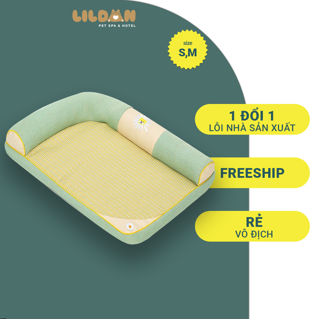 Nệm Cho Chó Mèo - Nệm Vàng Gối Chữ L Vàng Xanh, Giường Nệm Cho Chó Mèo
