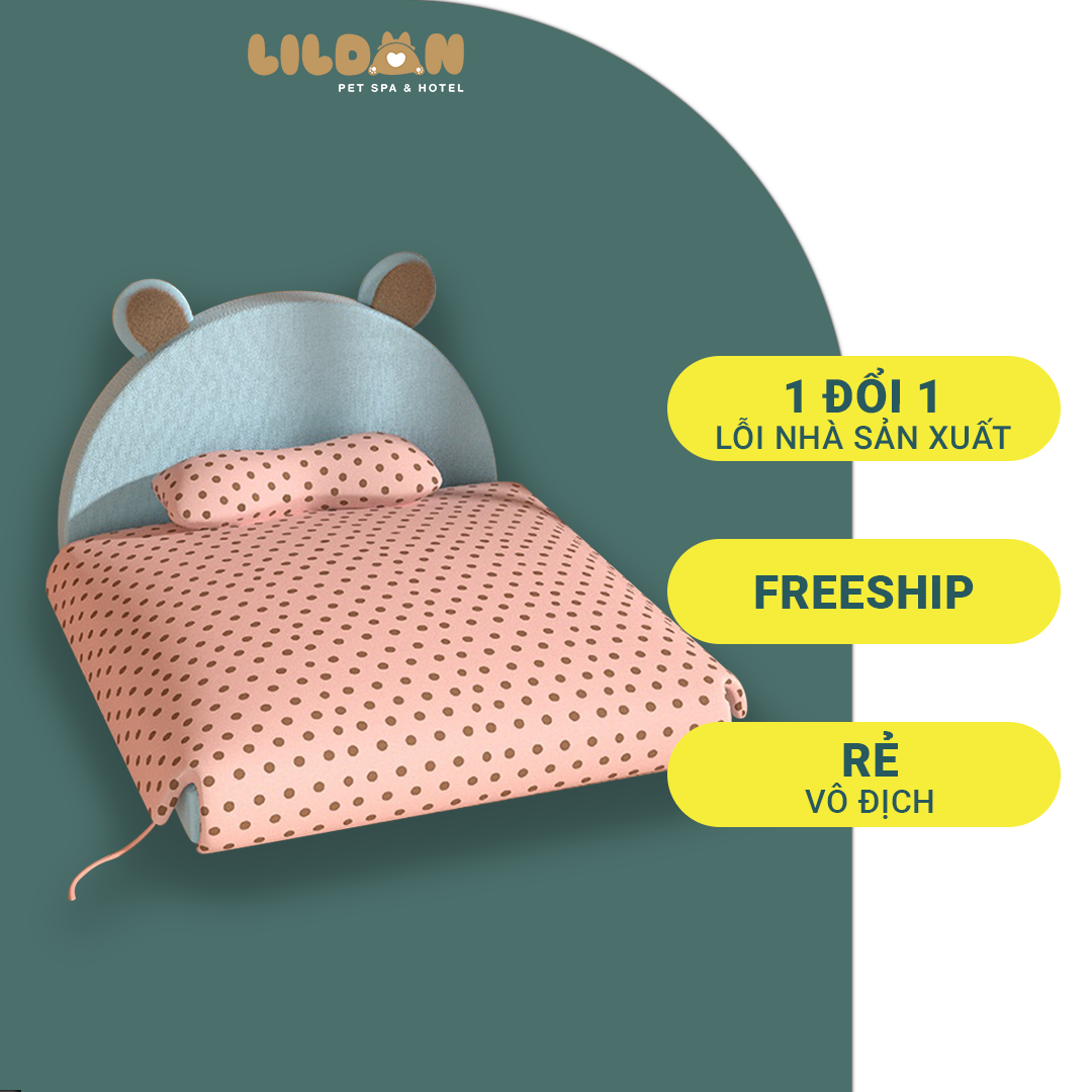 Nệm Cho Chó Mèo - Nệm Hình Thú Màu Xanh Chấm Bi Hồng, Giường Nệm Ngủ Cho Chó Mèo
