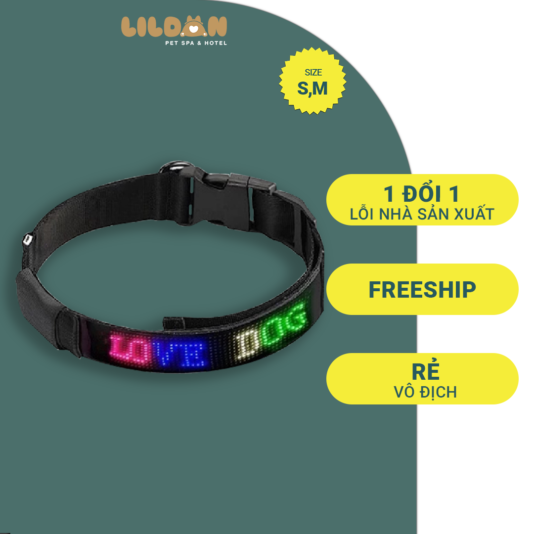 Vòng Cổ Cho Chó Mèo Có Thể Sạc Lại, Kết Nối Bluetooth, Chạy Chữ Đèn LED