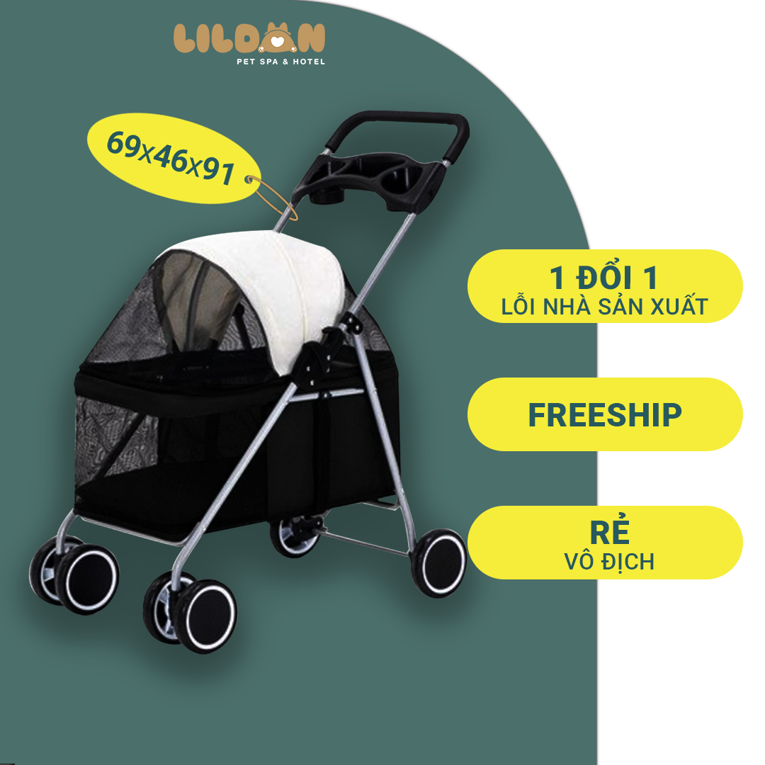 Xe Đẩy Vận Chuyển Chó Mèo Có Thể Gấp Gọn Siêu Tiện Lợi, Có Bánh Xe Xoay 360 Độ