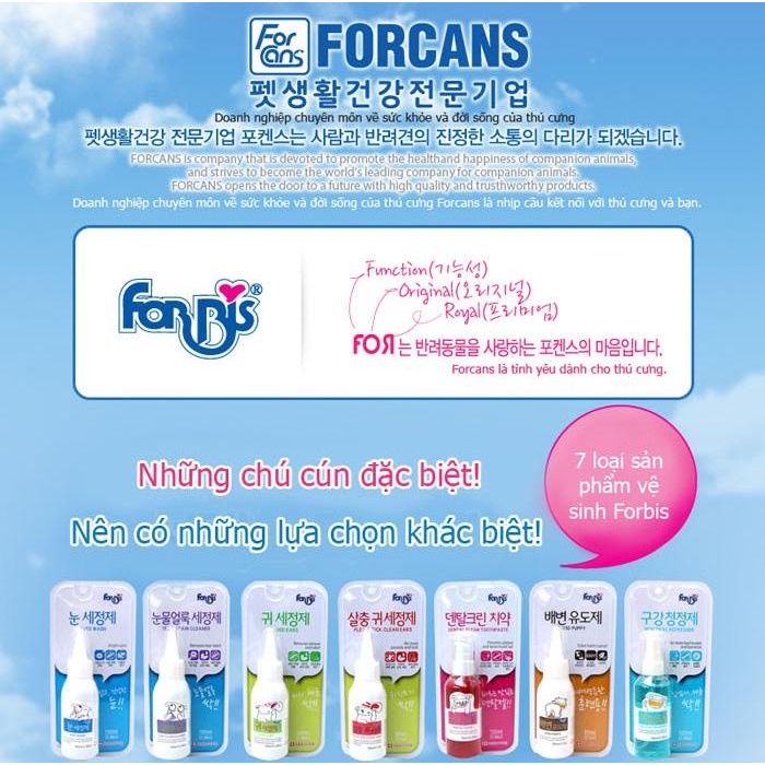 FORCANS (100ml) Dung Dịch Vệ Sinh Tai, Mắt, Răng, Miệng Dành Cho Chó Mèo