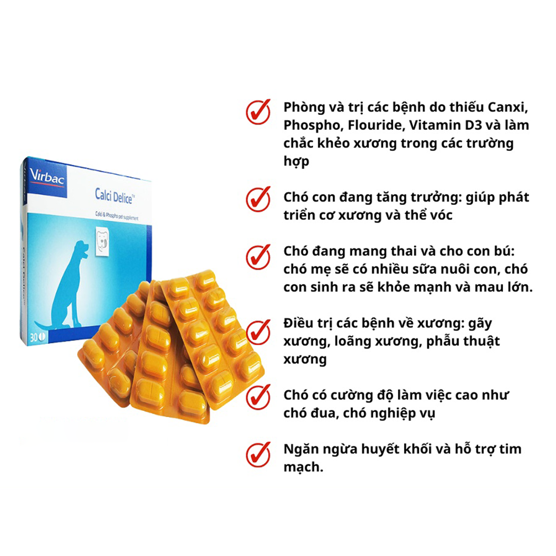 VIRBAC CALCIDELINCE Viên Canxi & Khoáng Chất Ngon Miệng Cho Chó