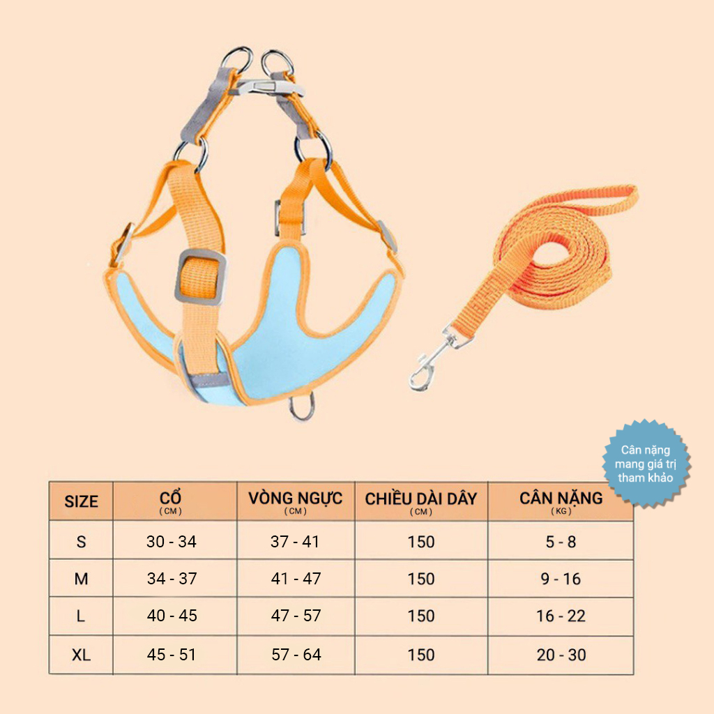 Dây Dẫn Chó Mèo - Dây Dắt Kèm Yếm Vải Bản To Ôm Ngực Êm Ái Cho Chó Mèo Kèm Dây Dẫn