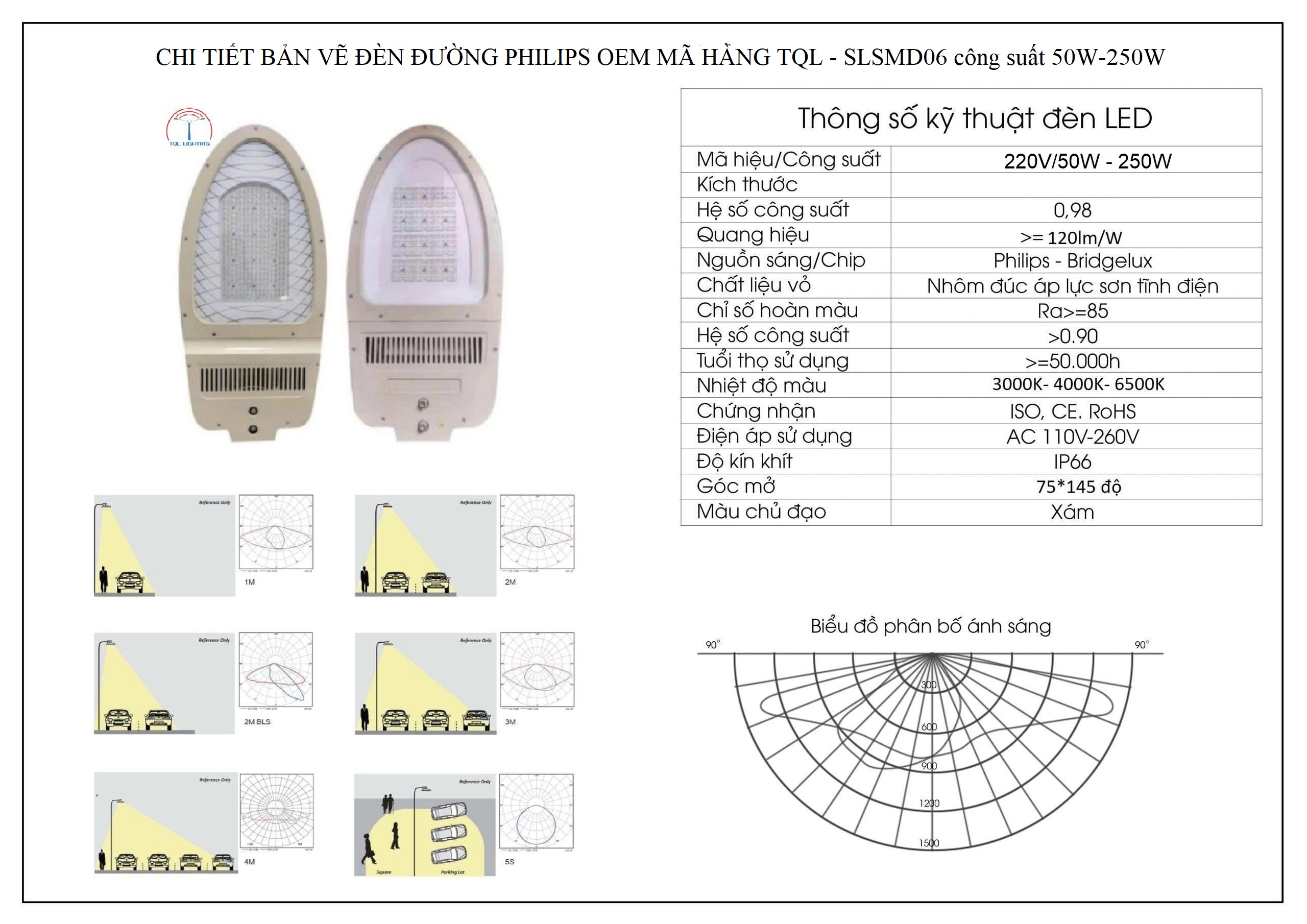 Đèn đường Led TQL - SLSMD06 công suất 50W/250W