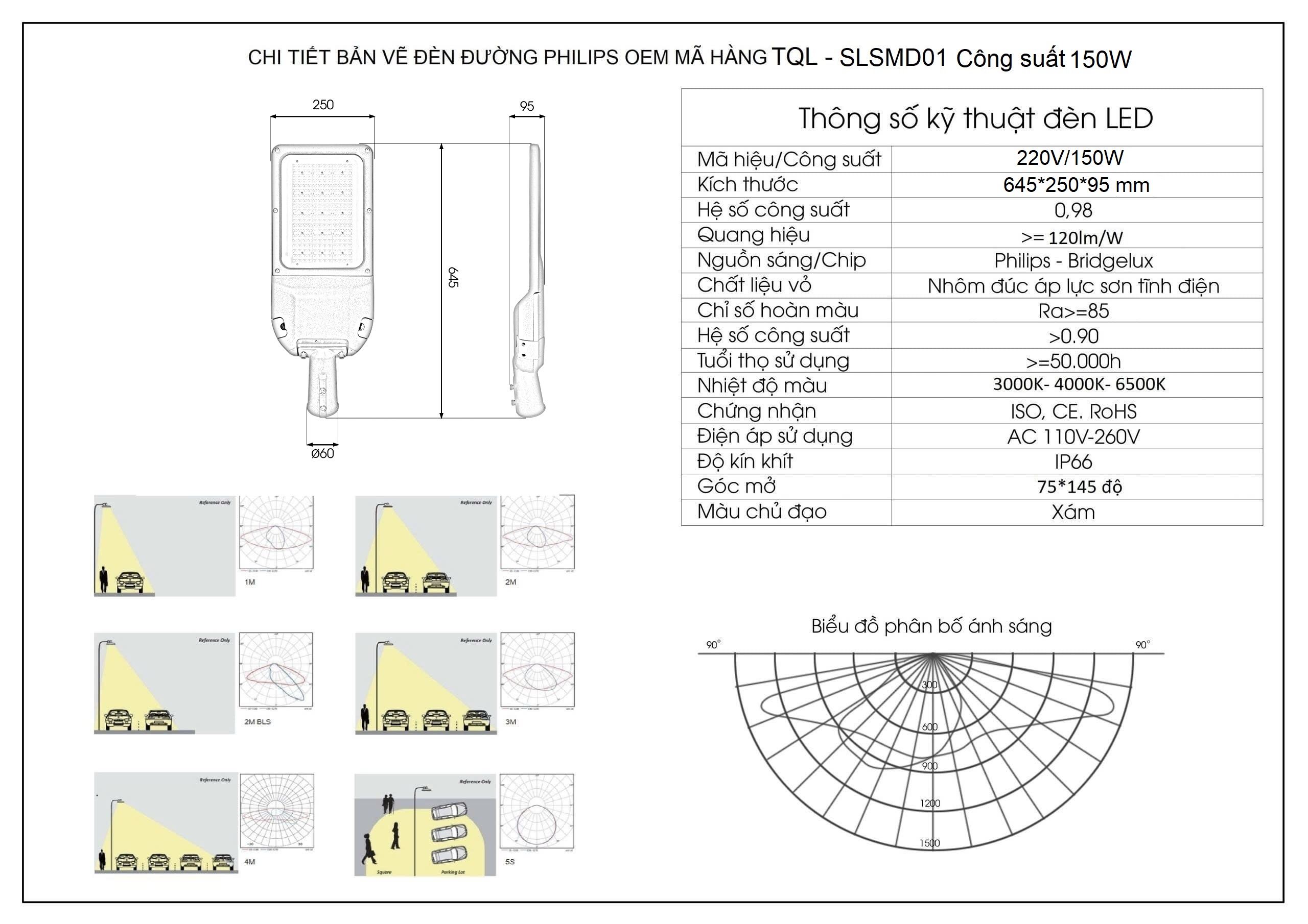 Đèn đường Led TQL - SLSMD01 công suất 150W
