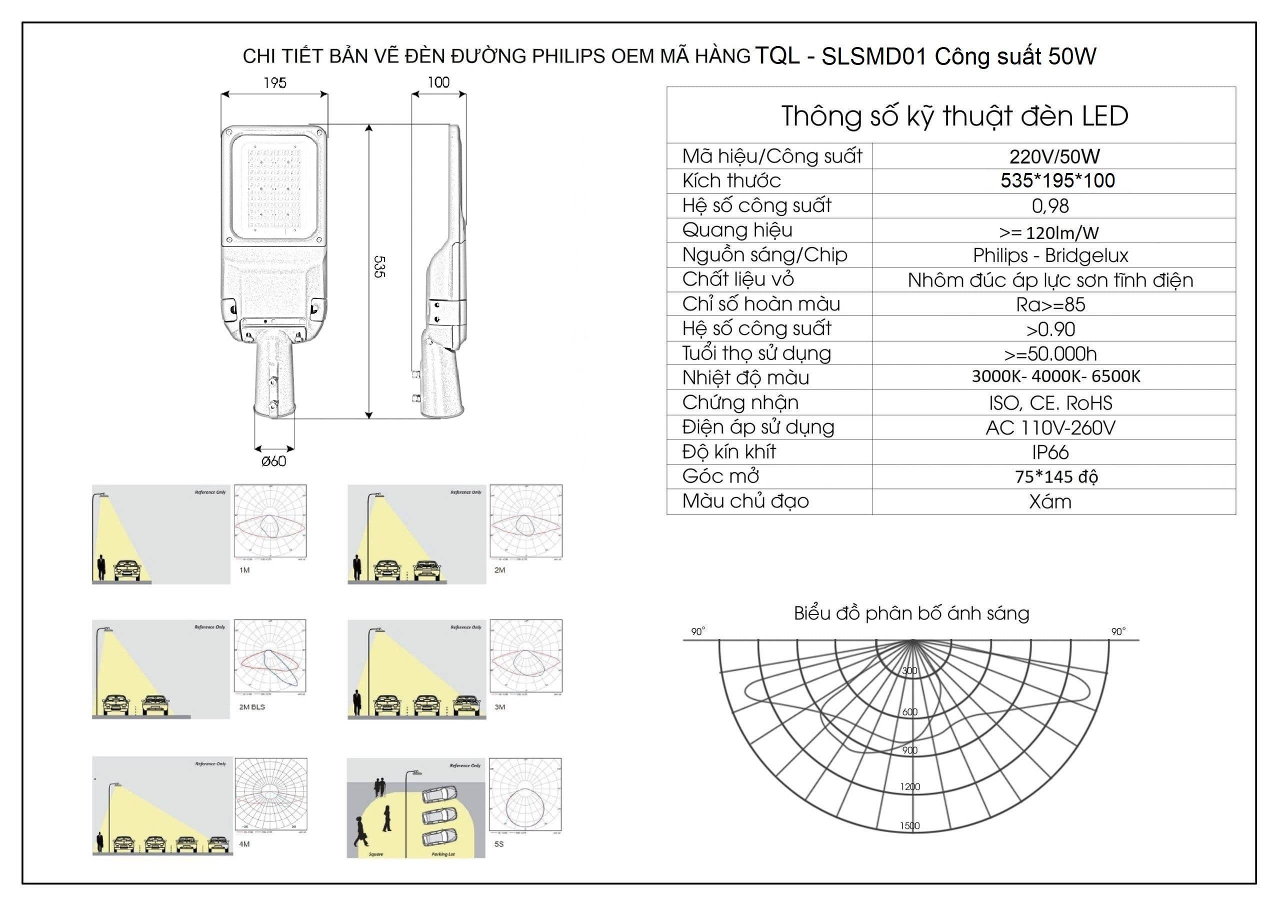 Đèn đường Led TQL - SLSMD01 công suất 50W