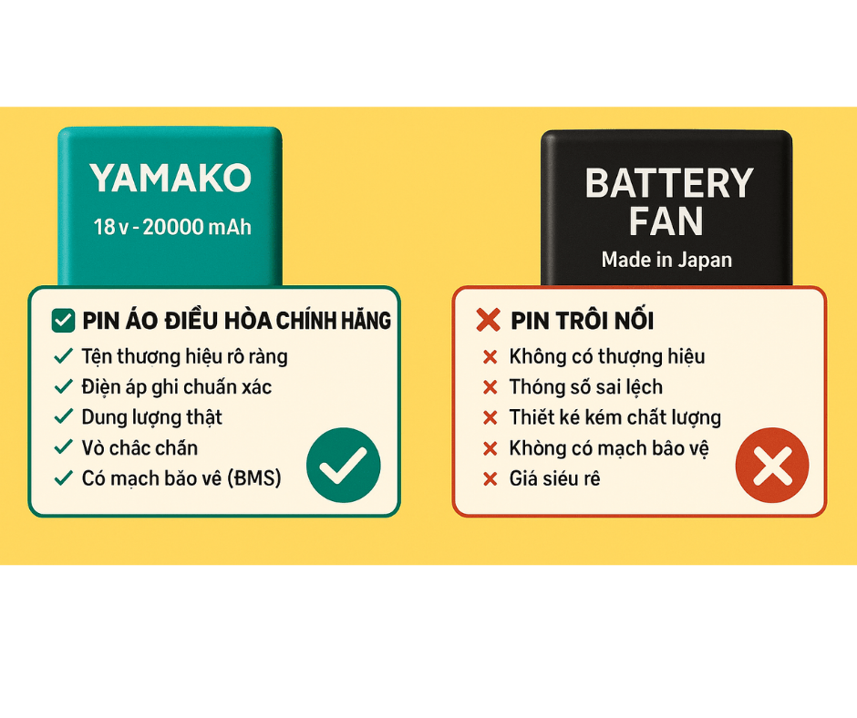 🔍 Phân biệt Pin Áo Điều Hòa Chính Hãng & Pin Trôi Nổi – Người dùng cần biết!