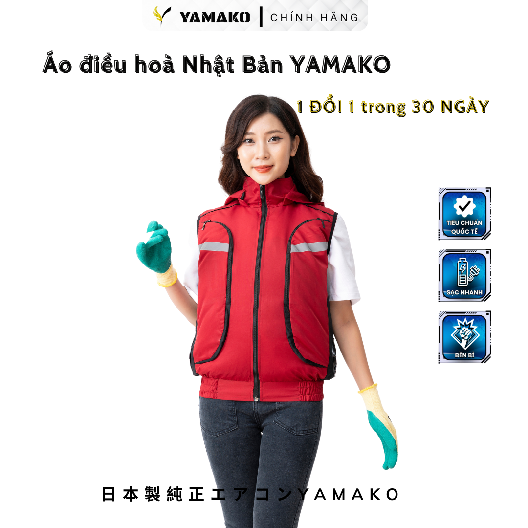 Áo điều hòa nhật bản Yamako Sát nách - Áo điều hoà gile màu ĐỎ (Áo bán rời không phụ kiện)