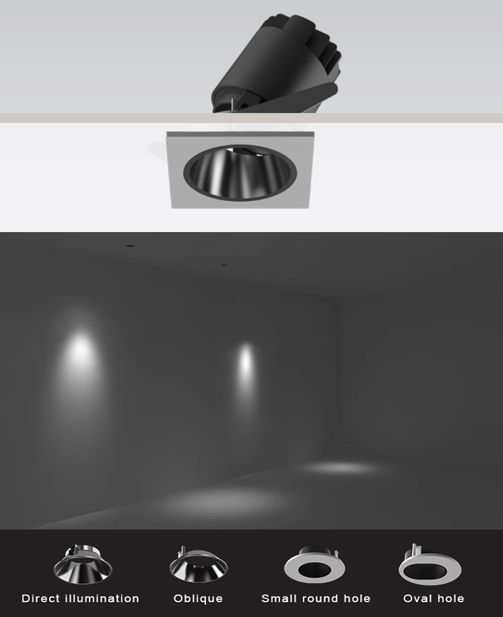 Cận cảnh bề mặt thực tế sản phẩm Đèn LED Spotlight Âm Trần Mặt Vuông MG-100302P50 chống chói tinh tế