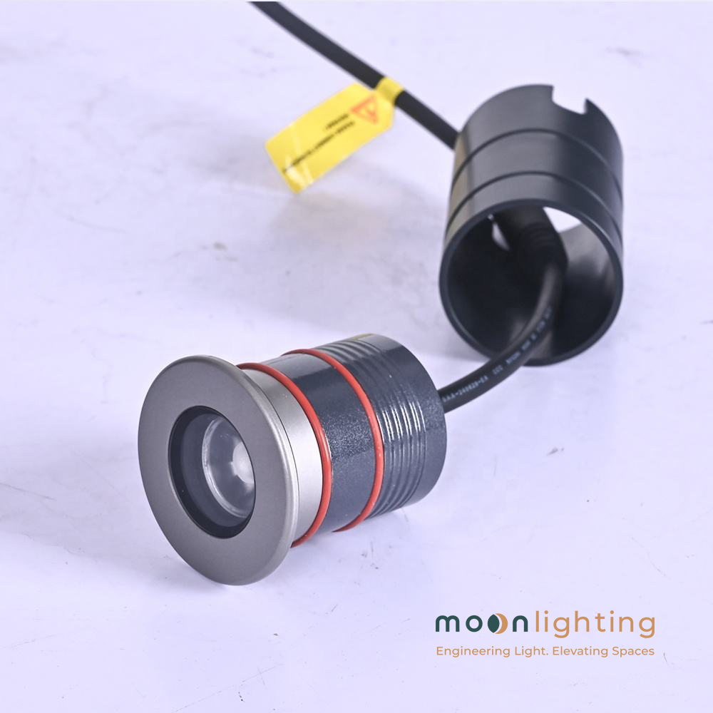 Hình ảnh thực tế cấu trúc tháo rời gồm cối đèn gioăng chống nước và đế chôn âm nhựa ABS MG-316 Series