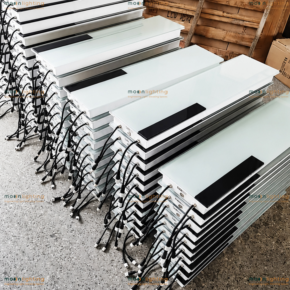 Hình ảnh thực tế đèn gạch Piano âm đất MG-308PI Series xếp hàng chờ đóng gói xuất kho