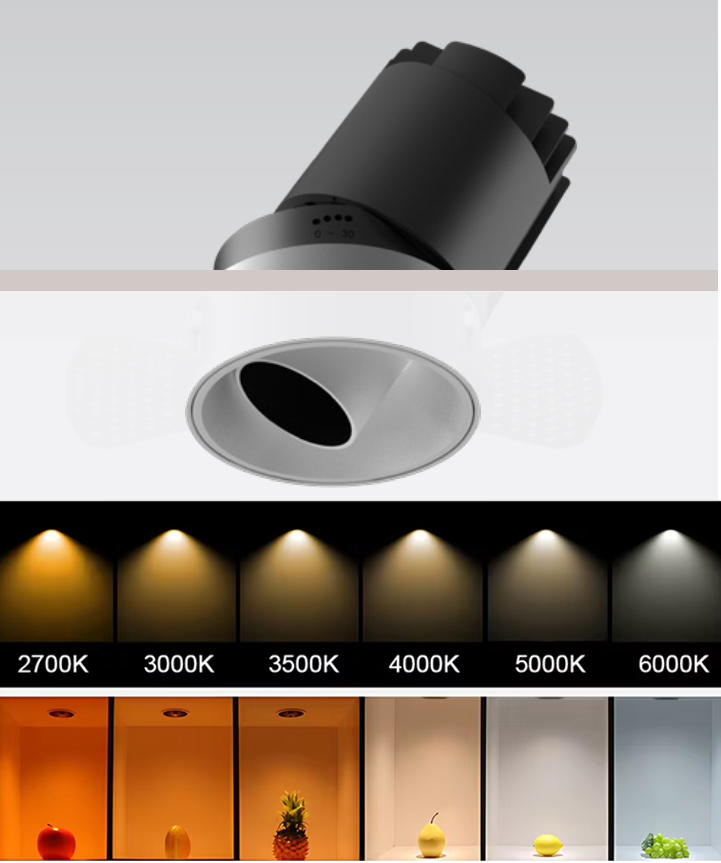 Cận cảnh bề mặt thực tế sản phẩm đèn Spotlight âm tai viền MG-100305T75 không tai viền chuẩn quốc tế