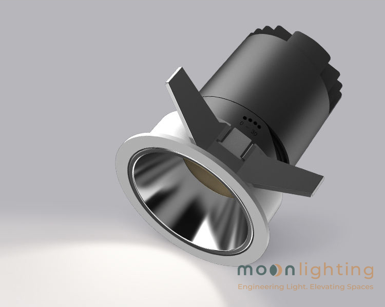 Cận cảnh bề mặt thực tế nhôm đúc quang học của đèn Spotlight Moon Lighting MG-100302E50