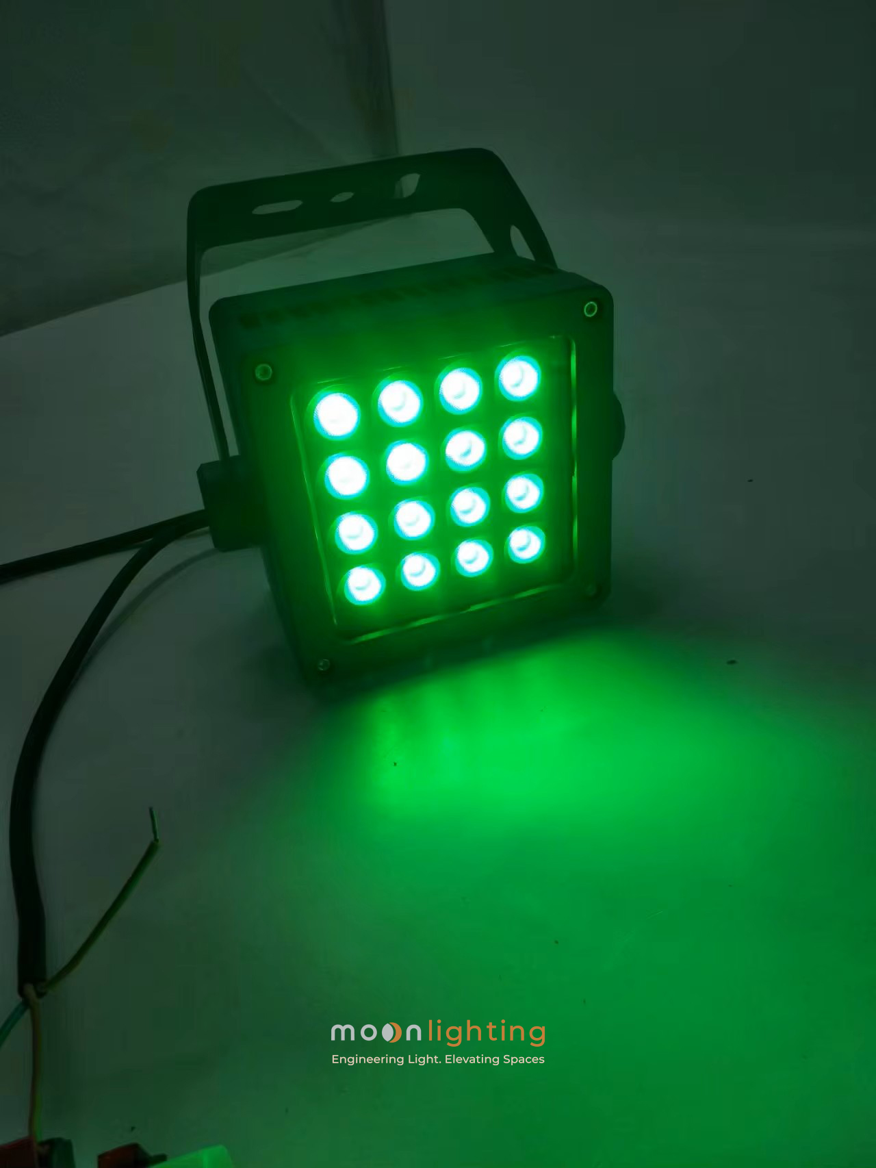 Thử nghiệm thực tế ánh sáng màu xanh lá cây Green tươi mát rọi cảnh quan cây xanh từ đèn LED Project Light MG-607 Series Moon Lighting