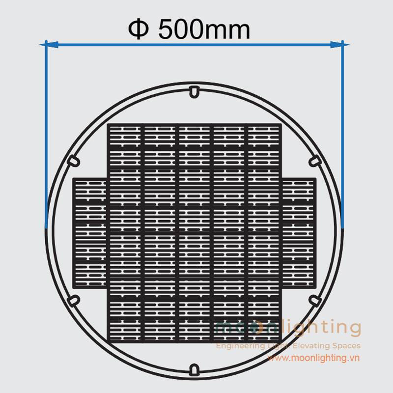 Bản vẽ kích thước bề mặt tấm pin năng lượng mặt trời đường kính 500mm đèn MG-SL005
